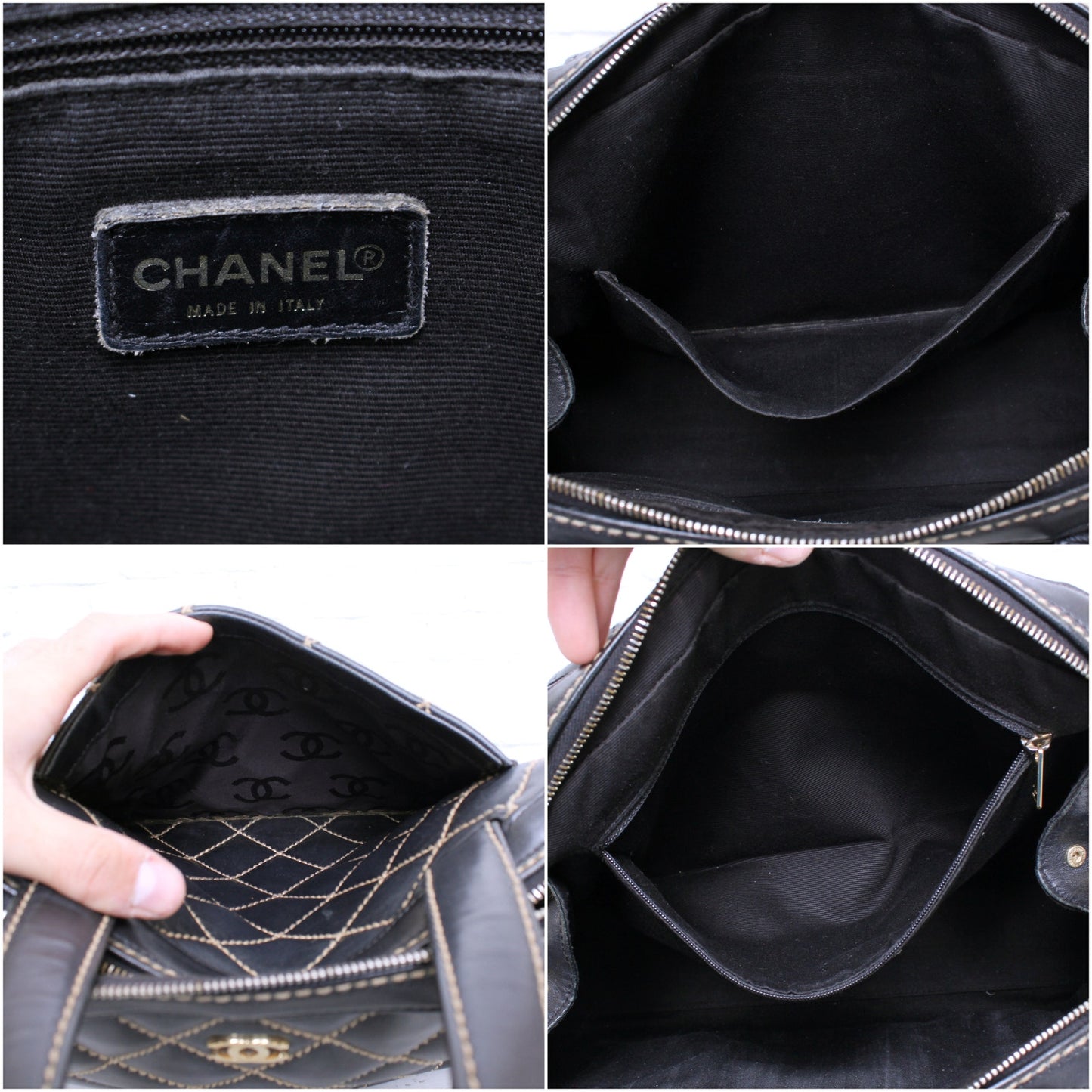 Chanel Wild Stitch Black Lambskin Leather Handbag Satchel Purse A5529