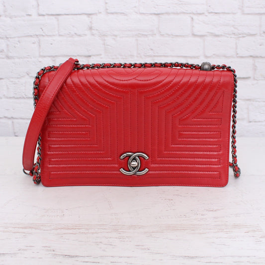 Chanel Paris-Seoul CC Full Flap Red Lambskin Leather Shoulder Handbag A4670