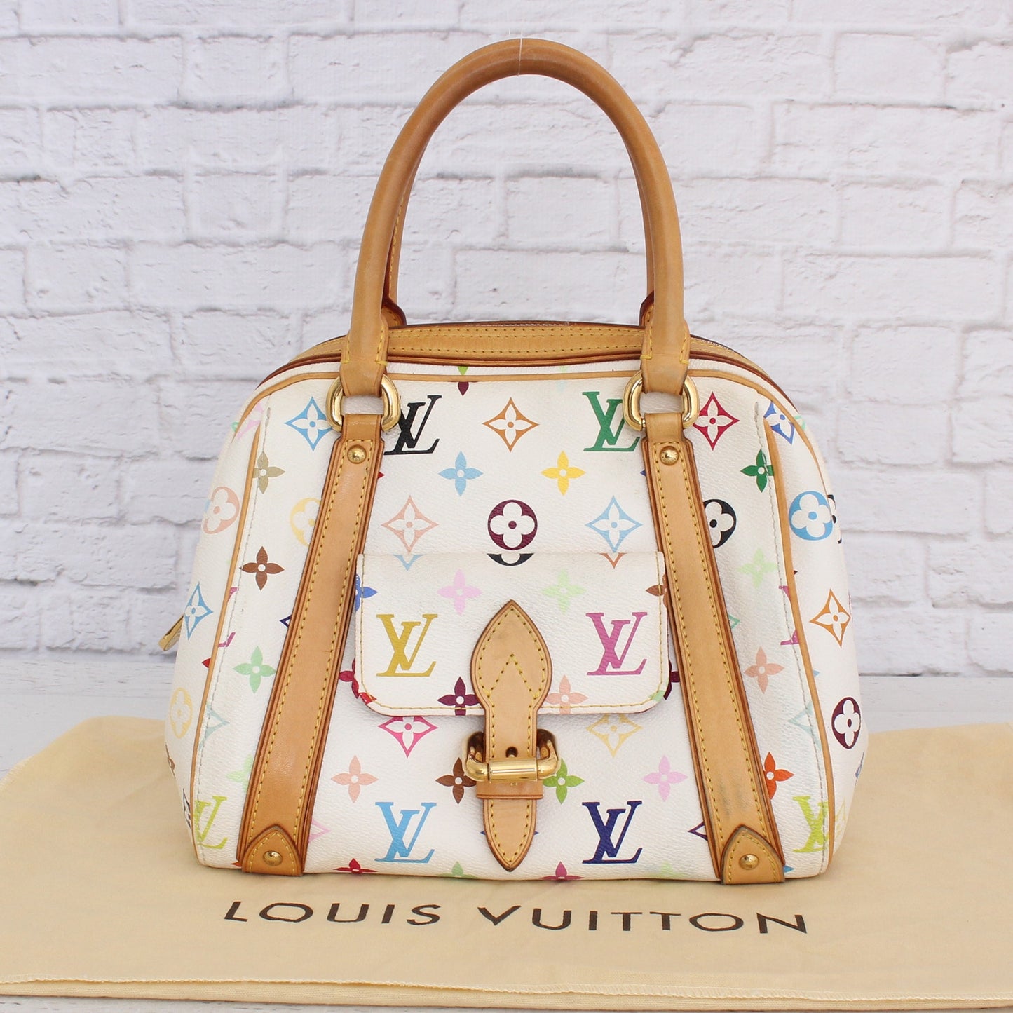 Louis Vuitton Priscilla White Multicolor Satchel Bag Tote Leather Purse