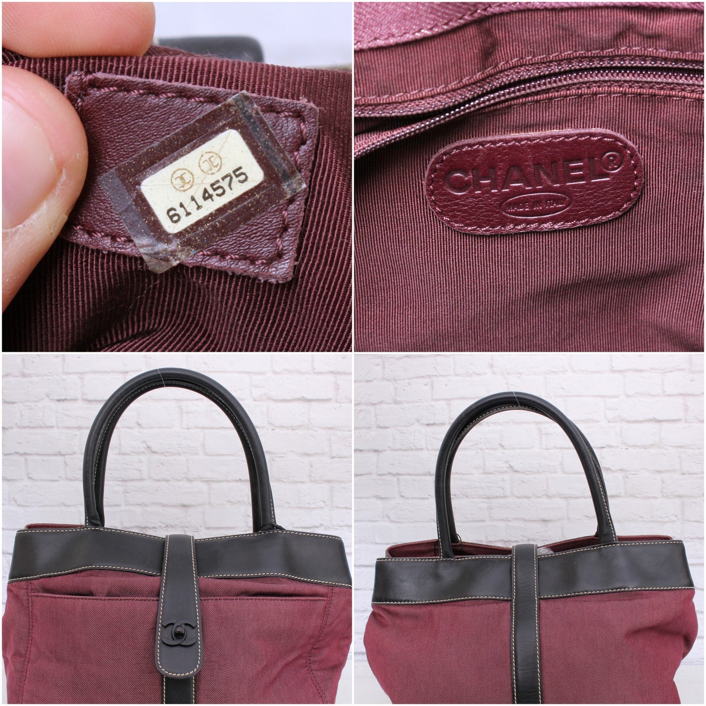 Chanel Tote Burgundy Denim Shoulder Bag Handbag Purse A4733