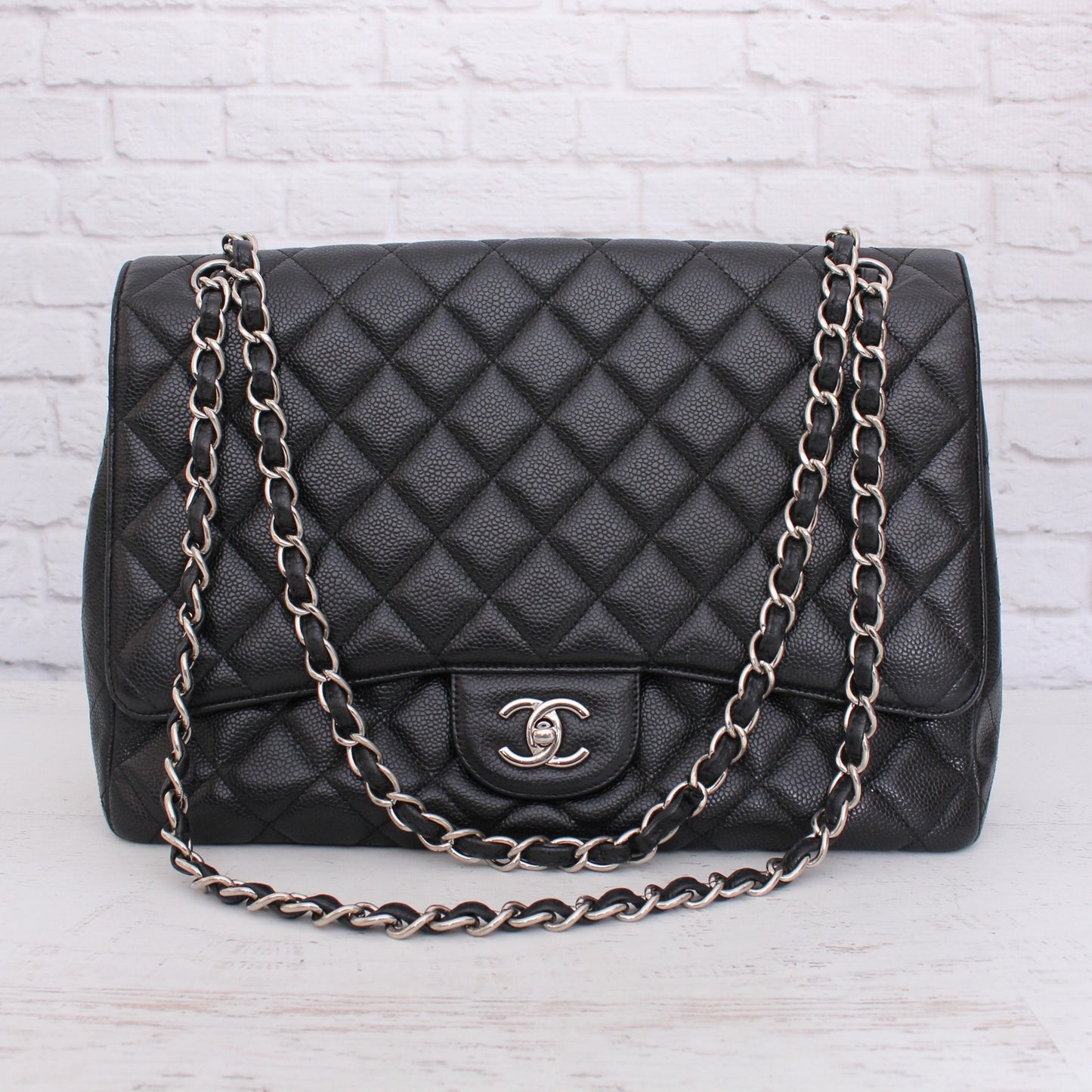 Chanel Jumbo Classic Single Flap Black Caviar Leather Shoulder Crossbody A4760