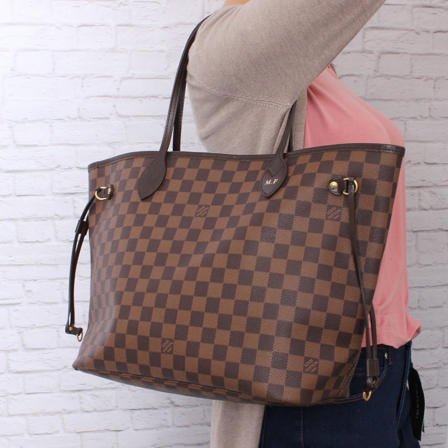 Louis Vuitton Neverfull MM Damier Ebene Leather Tote Shoulder Purse Brown A4981