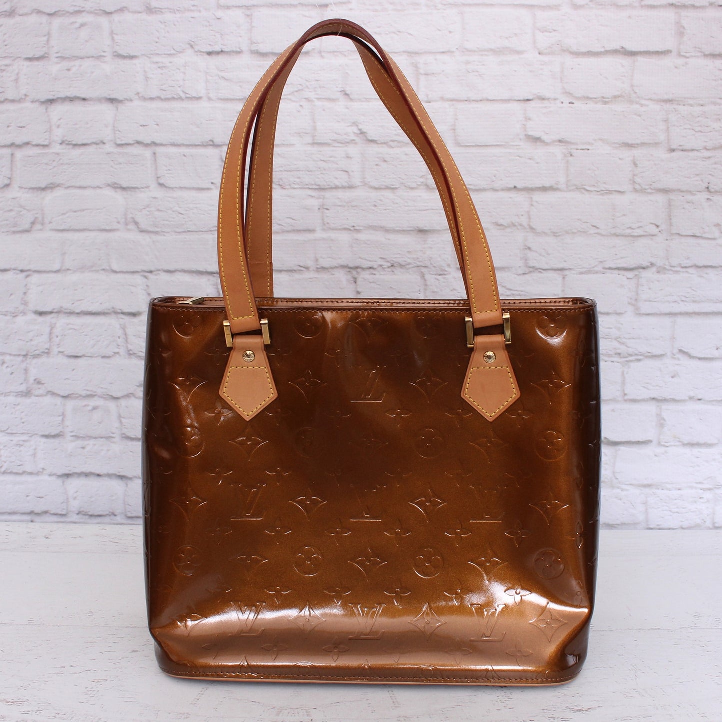 Louis Vuitton Houston Caramel Vernis Satchel Shoulder Handbag Purse Tote A5121