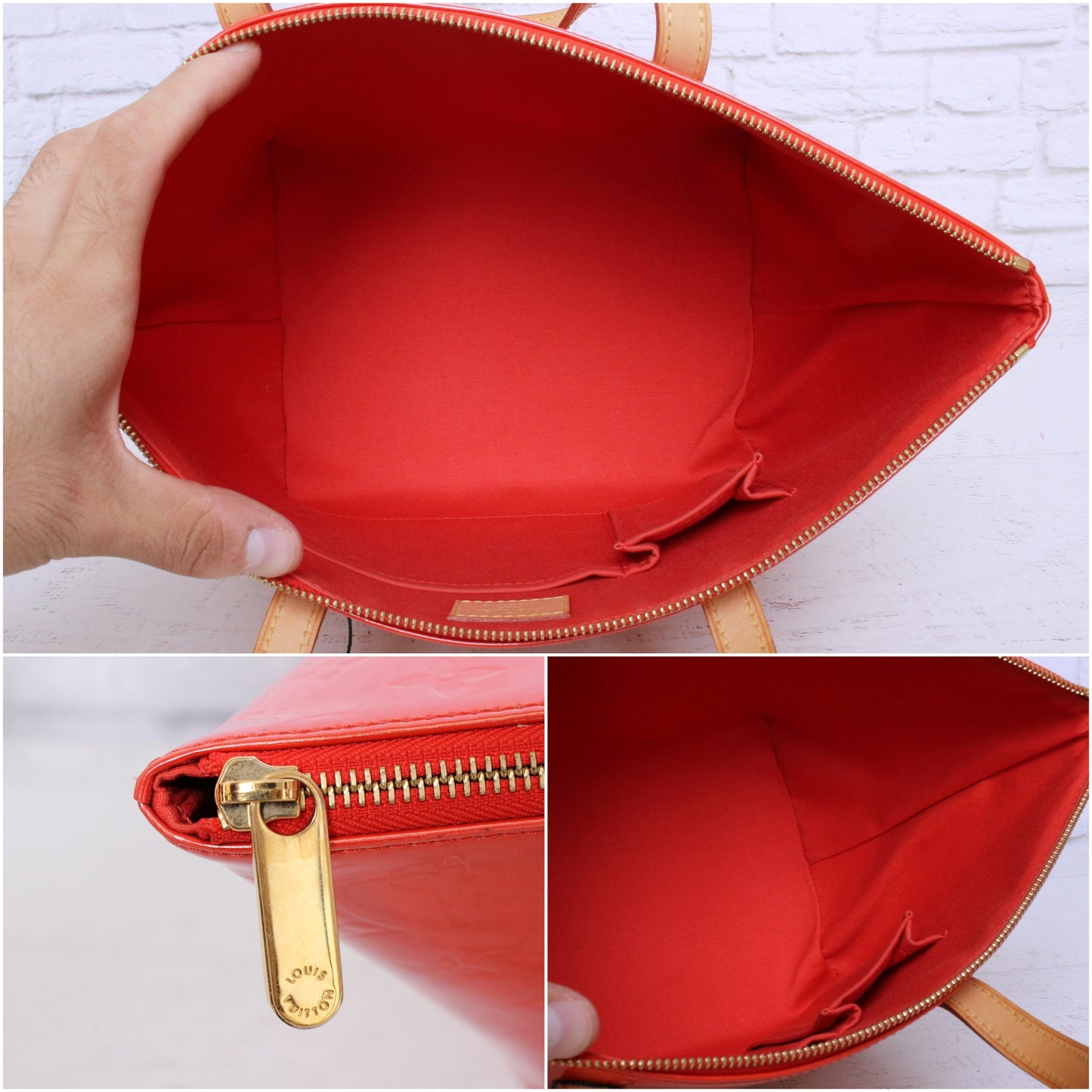 Louis Vuitton Bellevue PM Red Vernis Satchel Shoulder Tote Purse A4801