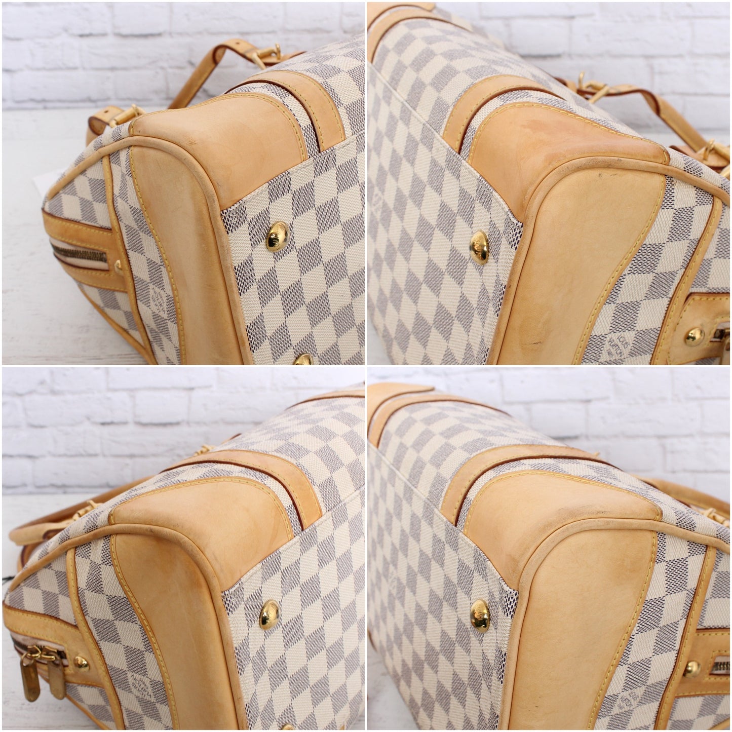 Louis Vuitton Berkeley Damier Azur Tote Shoulder Bag White Boston Duffle A5343