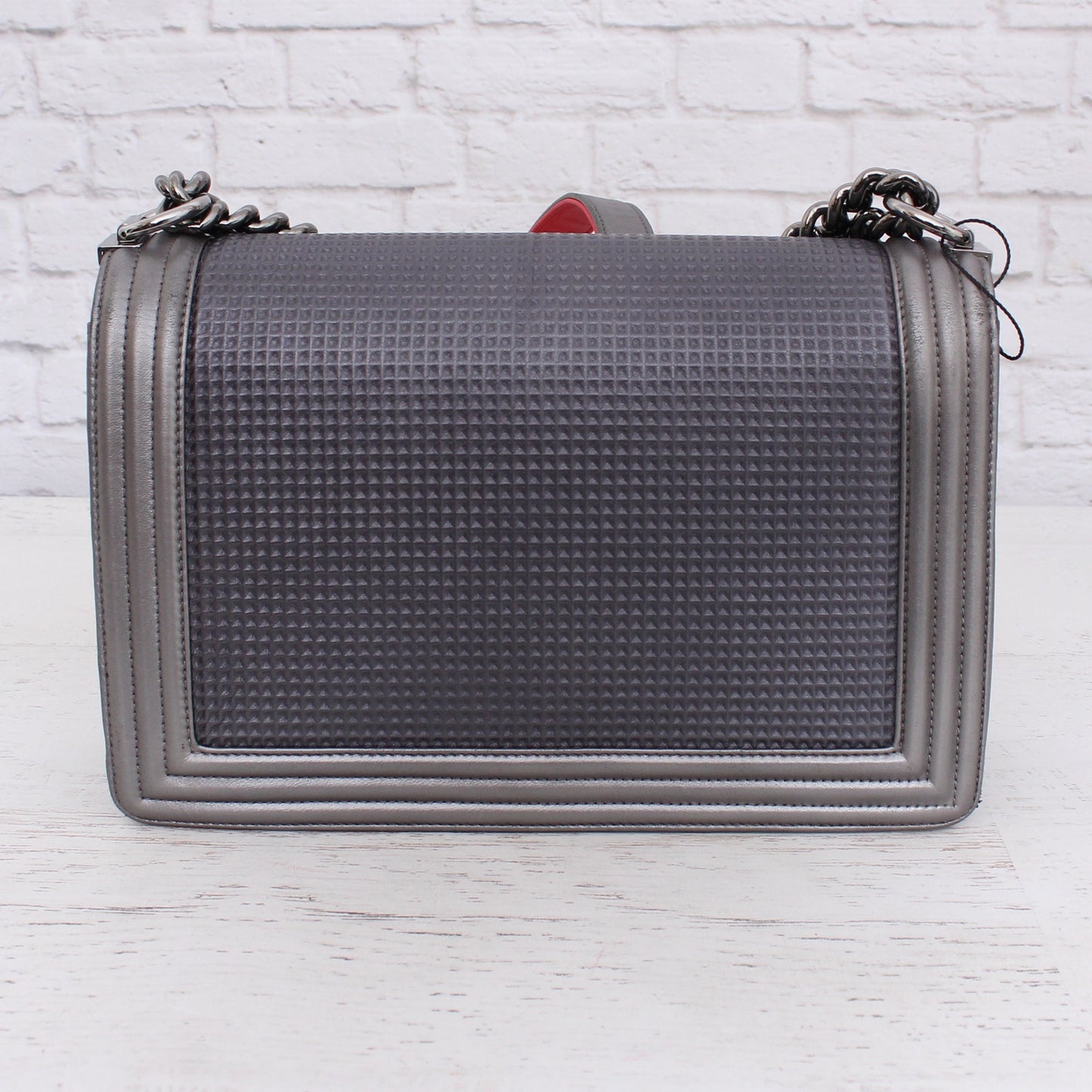 Chanel Boy Bag Cube Grey Lambskin Leather Shoulder Crossbody Purse A4572