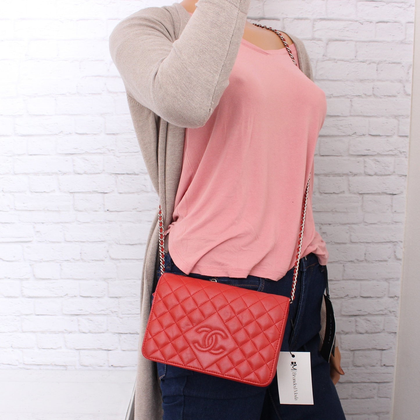 Chanel CC Full Flap Wallet on Chain Red Lambskin Leather Shoulder Handbag A4714
