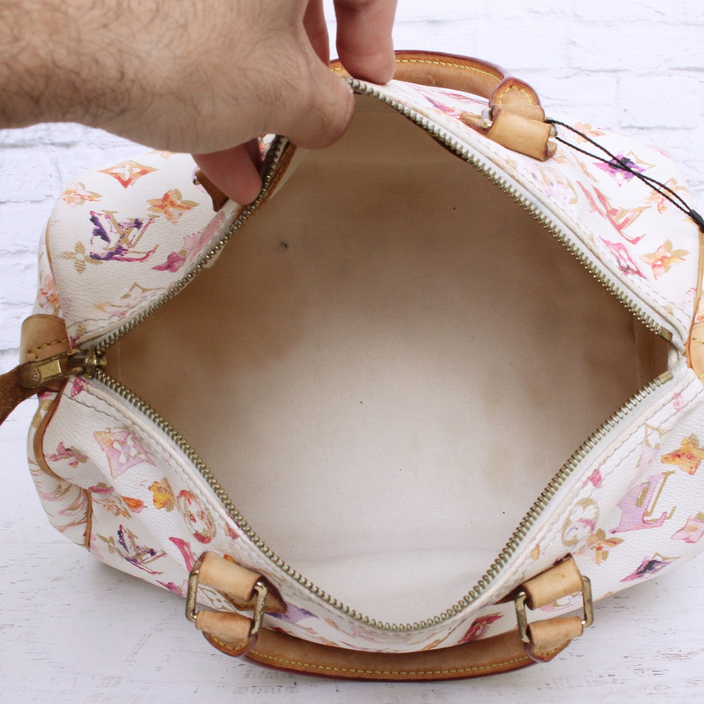Louis Vuitton Speedy 30 Watercolor Aquarelle Monogram White Satchel Purse A5029