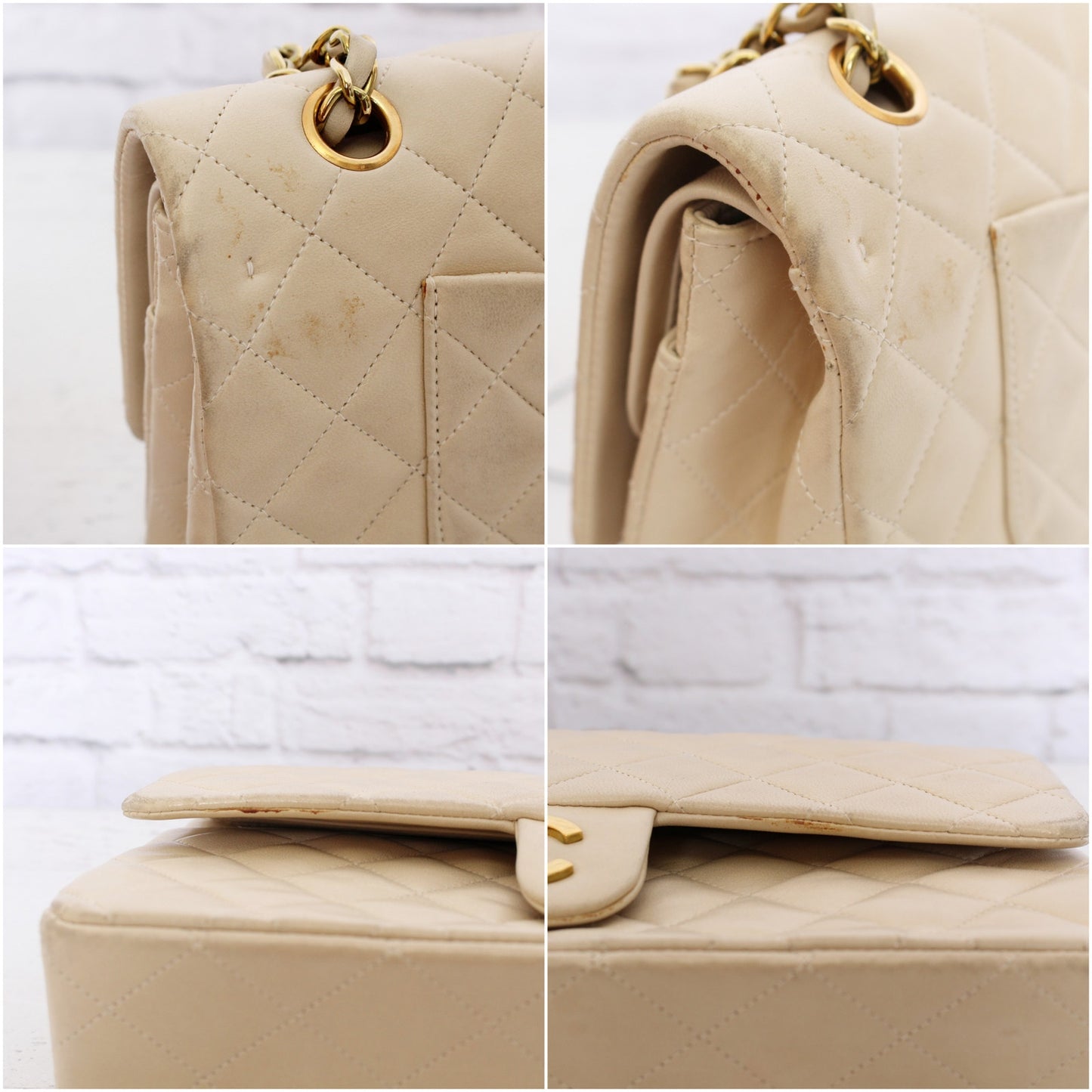 Chanel Classic Double Flap Cream Lambskin Leather Shoulder Handbag Purse A5109