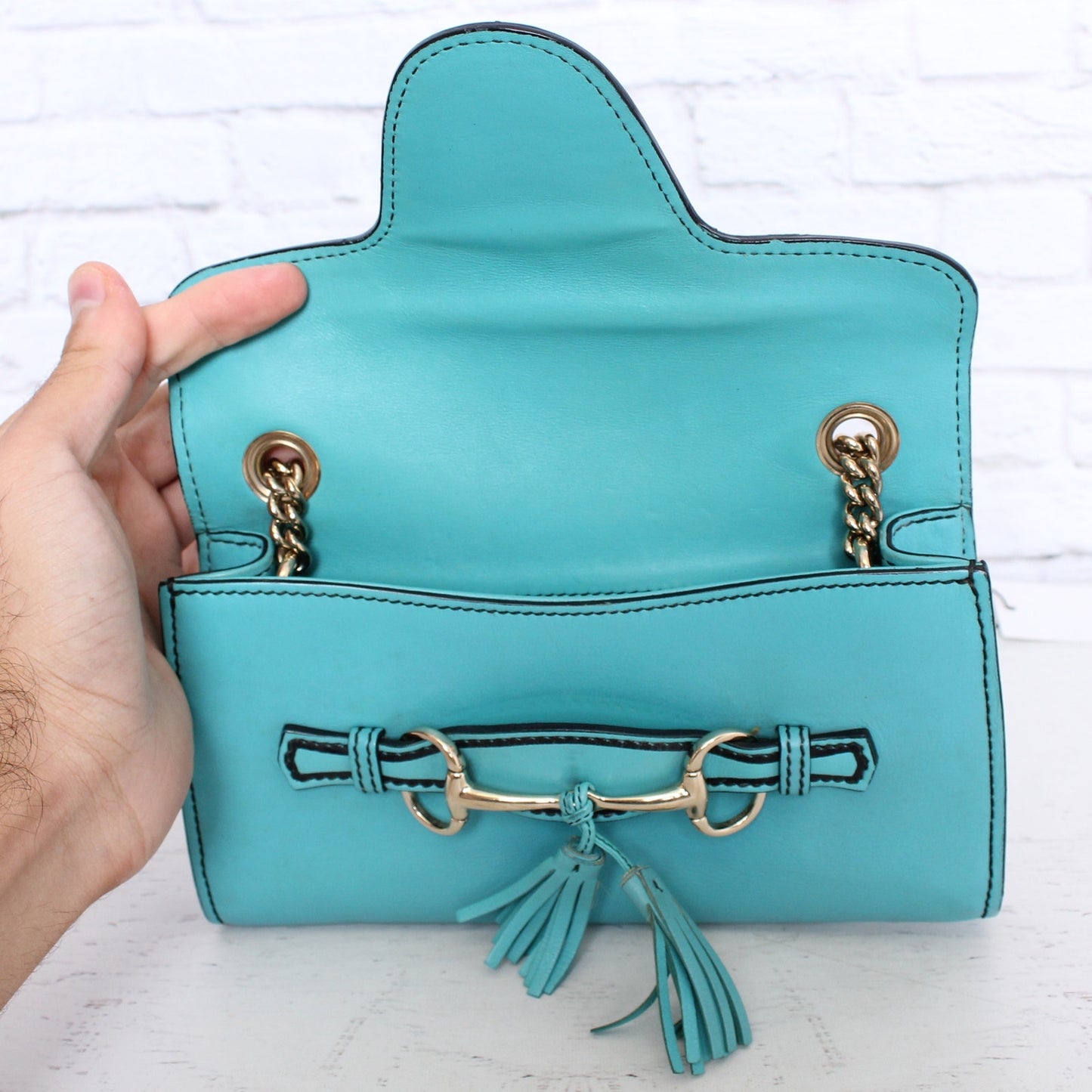 Gucci Emily Turquoise Calfskin Leather Crossbody and Shoulder Purse A4979