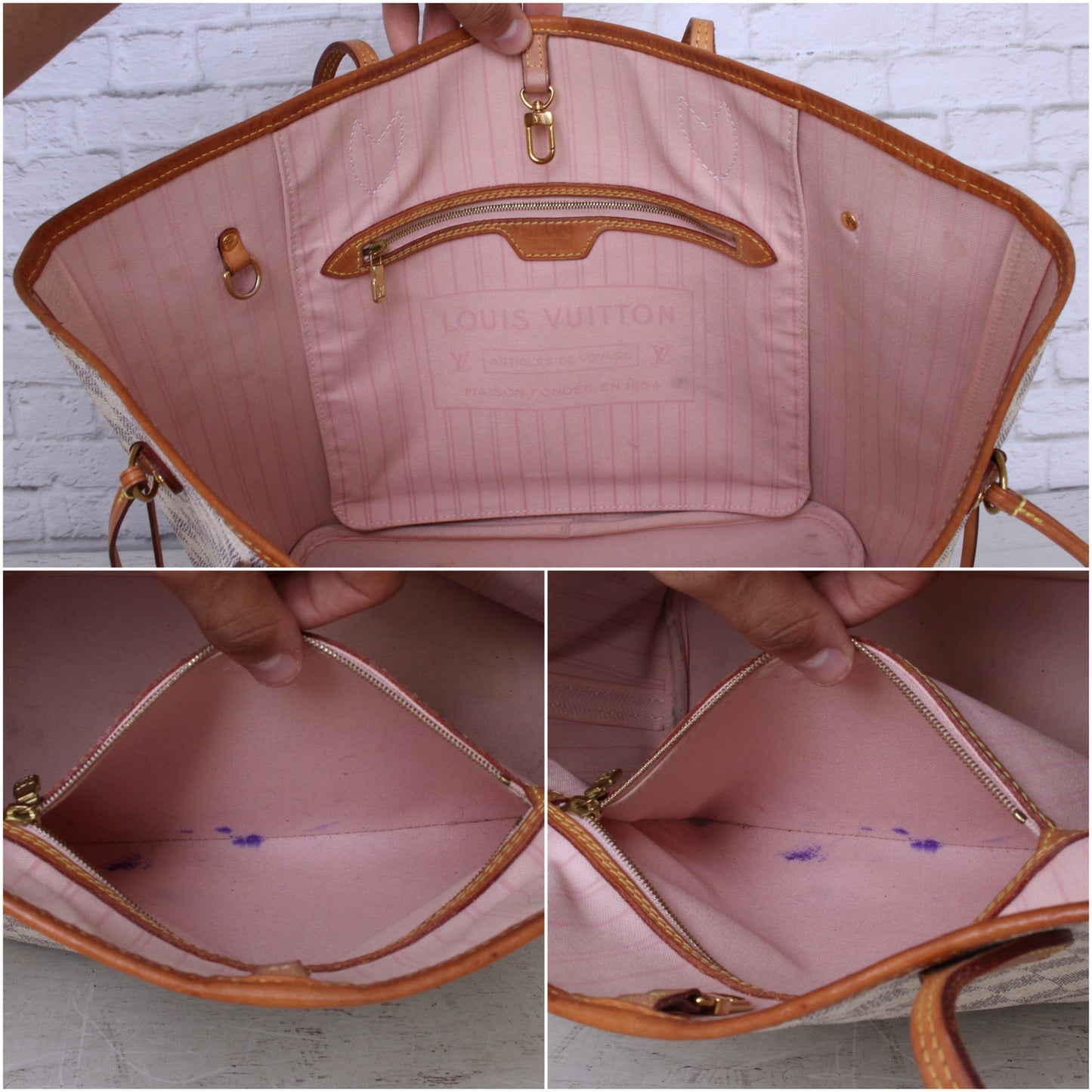 Louis Vuitton Neverfull MM with Pouch Damier Azur Pink