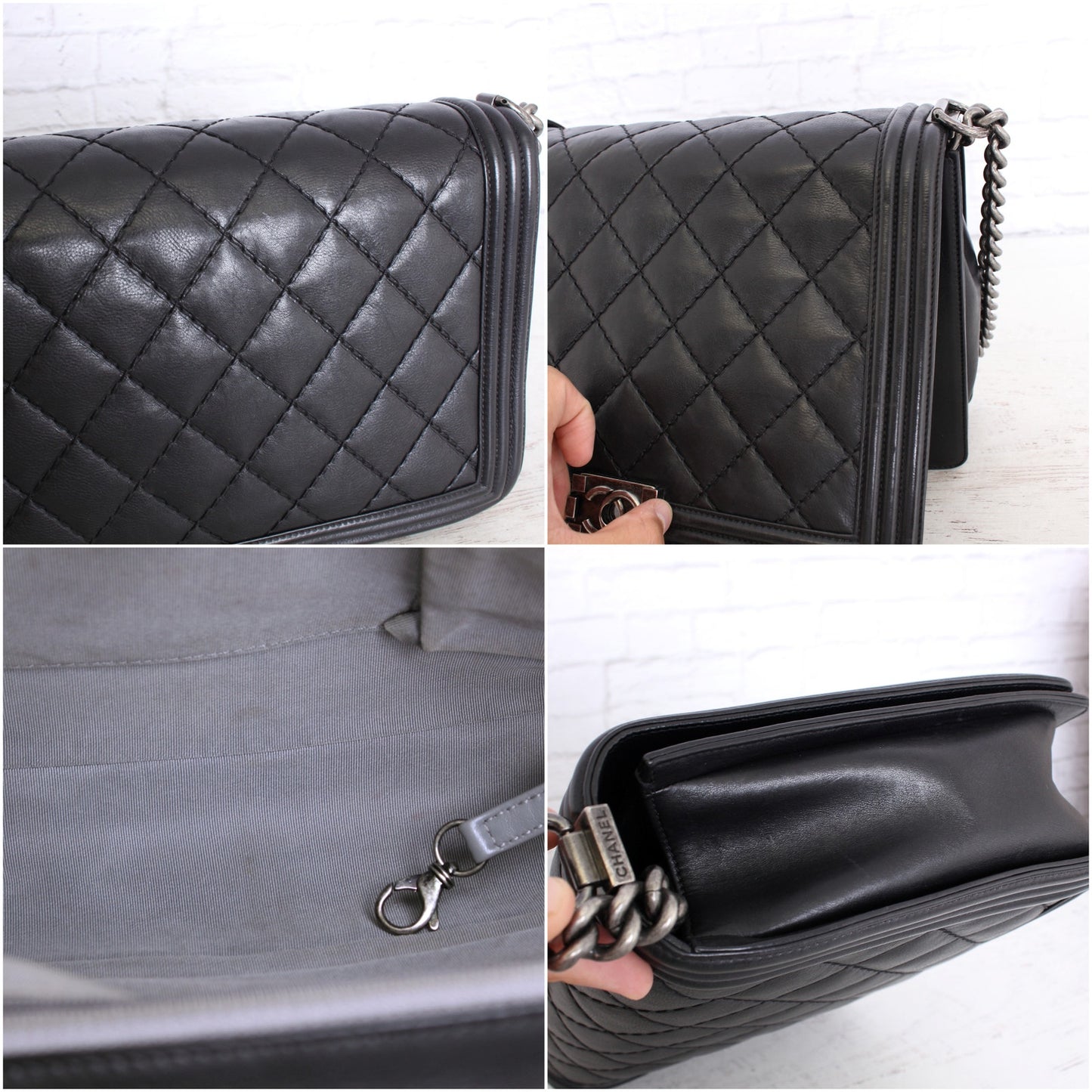 Chanel Boy Bag Quilted Lambskin Black Leather Shoulder Handbag Purse