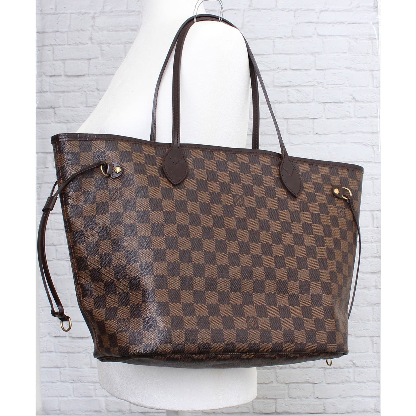 Louis Vuitton Neverfull MM Damier Ebene Tote Cherry Leather Shoulder