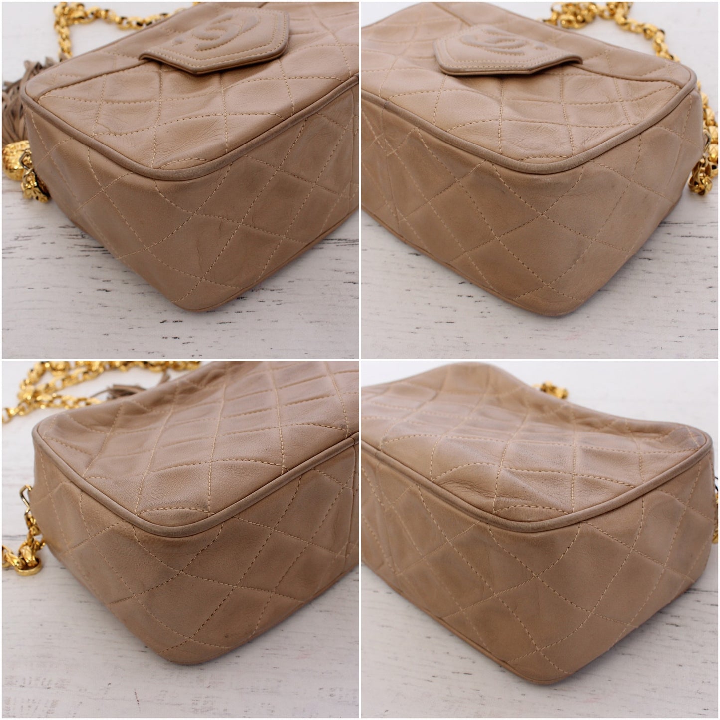 Chanel CC Camera Bag Beige Lambskin Leather Shoulder Crossbody Handbag A4790