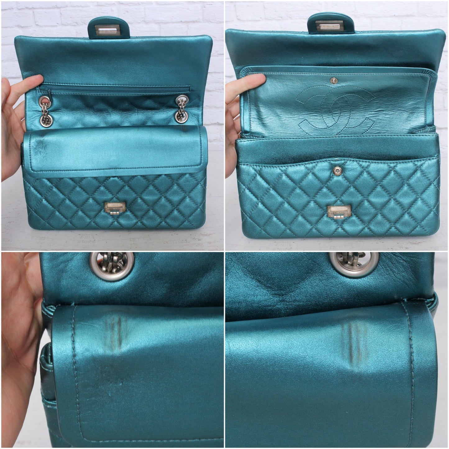 Chanel Classic Double Flap Reissue Metallic Teal Green Leather Crossbody A4713