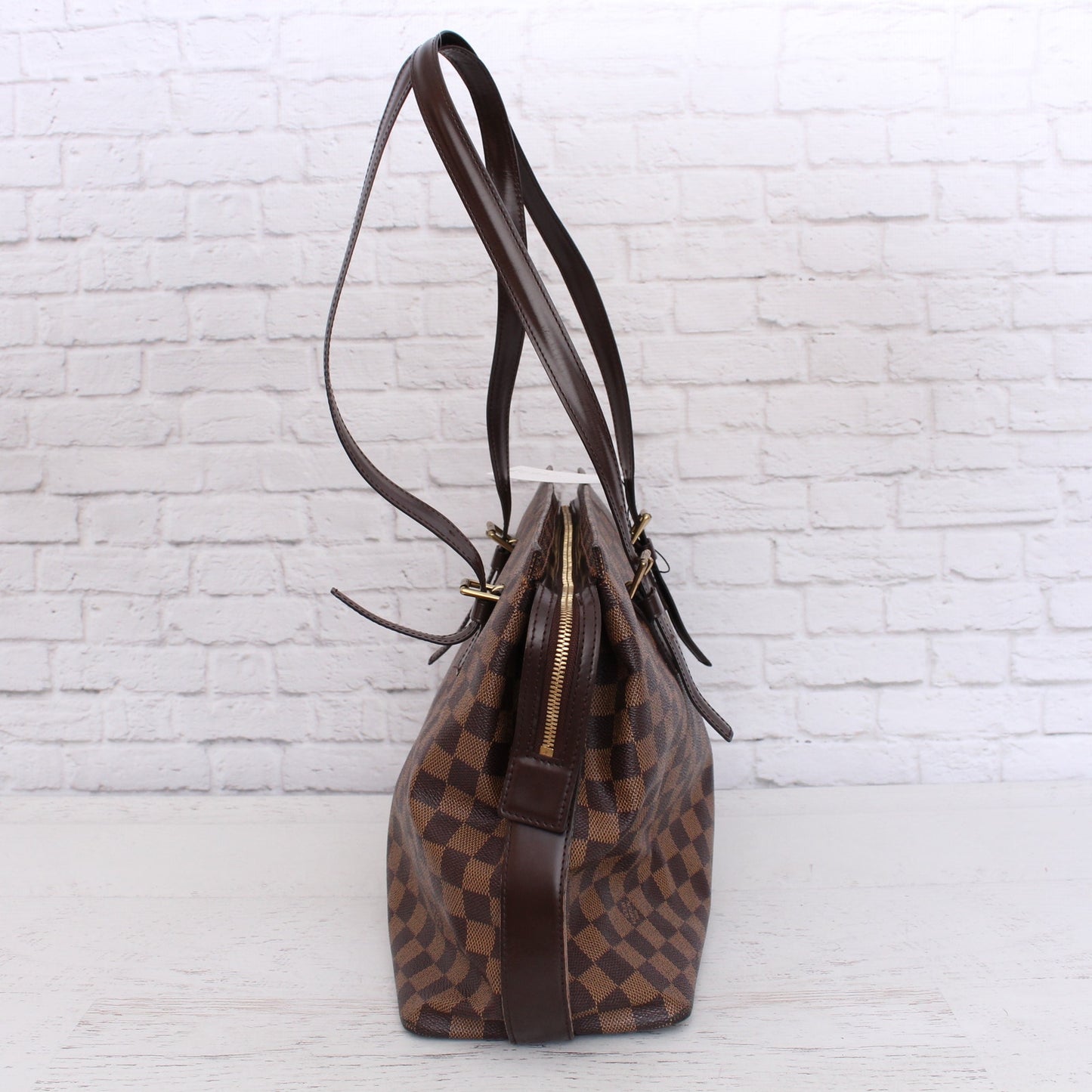 Louis Vuitton Chelsea Damier Ebene Shoulder Tote Purse Brown Large A4990