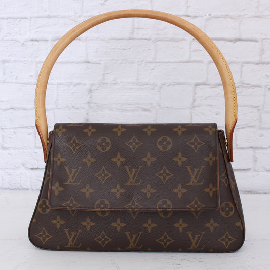 Louis Vuitton Mini Looping Shoulder Bag Monogram Purse Tote Leather Handbag Zip