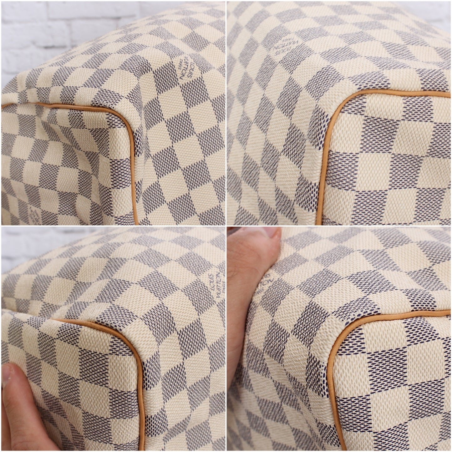 Louis Vuitton Speedy 30 Damier Azur Satchel White Boston Leather Handbag A5364