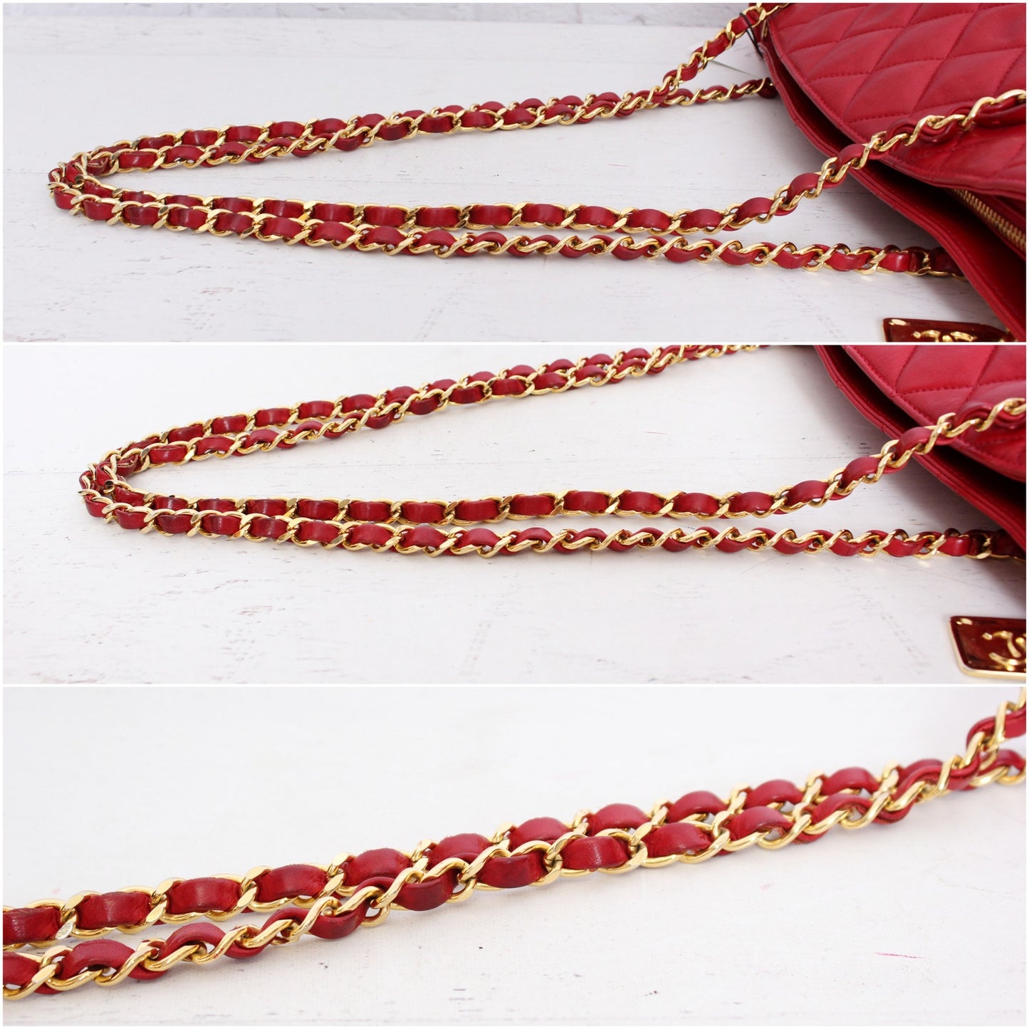 Chanel Chain Tote Red Lambskin Leather Shoulder Bag Handbag Purse A4604