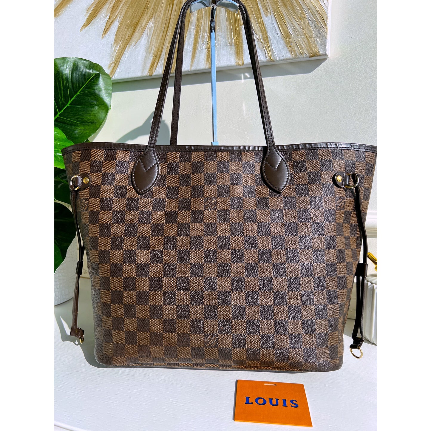 Louis Vuitton Neverfull MM Damier Ebene Leather Tote Shoulder LV Purse