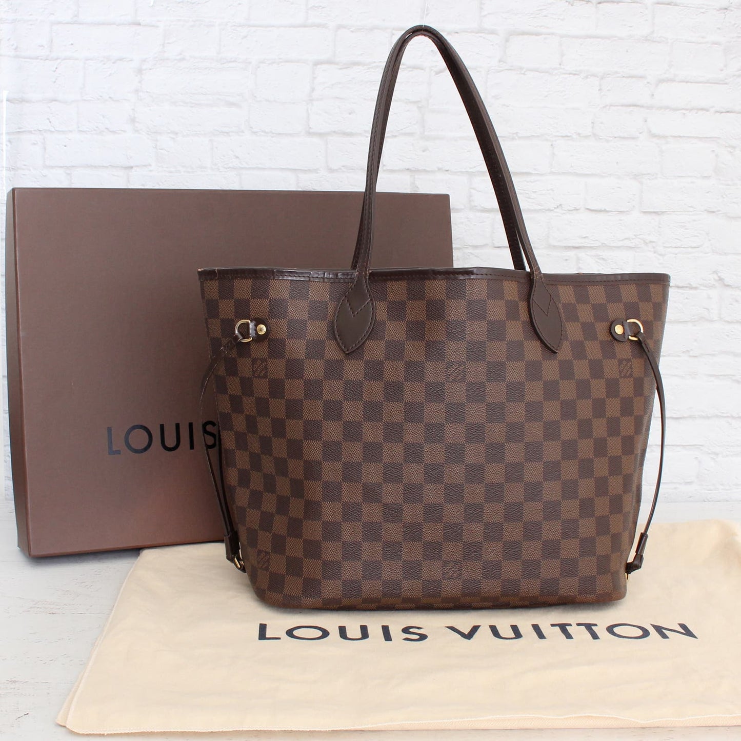 Louis Vuitton Neverfull MM Damier Ebene Tote Cherry Shoulder Handbag