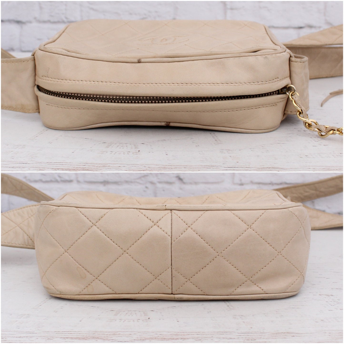 Chanel CC Cream Quilted Lambskin Leather Camera Bag Shoulder A5536Crossbody
