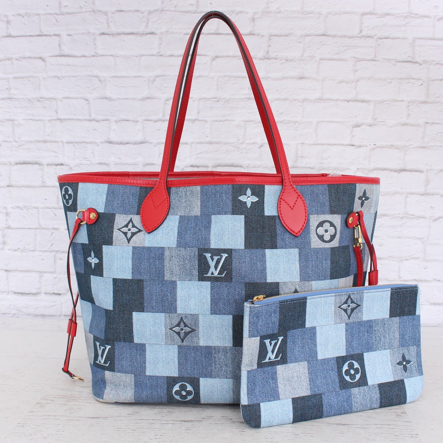 Louis Vuitton Neverfull MM with Pouch Denim Patchwork Purse