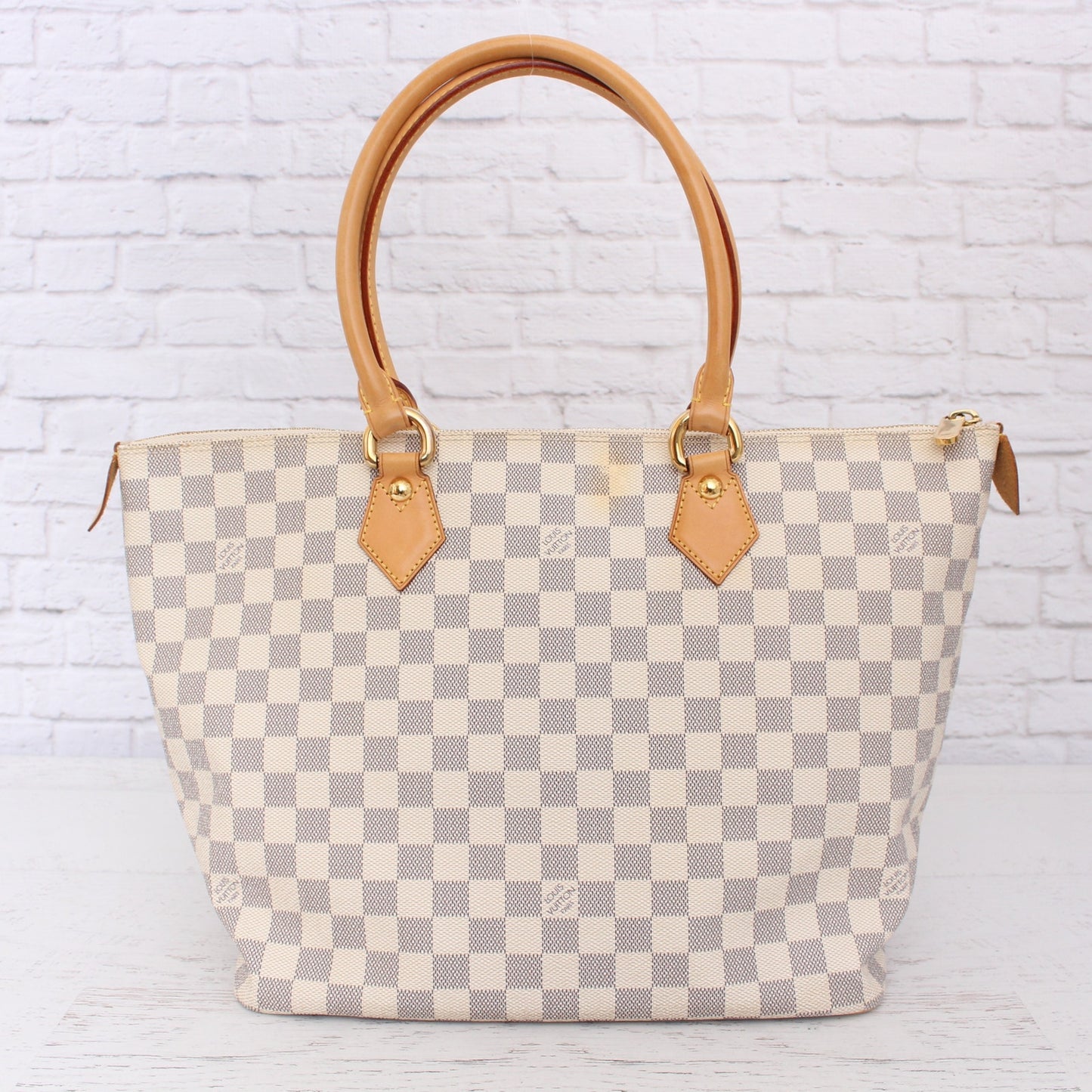 Louis Vuitton Saleya MM Damier Azur Tote White Shoulder Hobo Leather Purse A2518