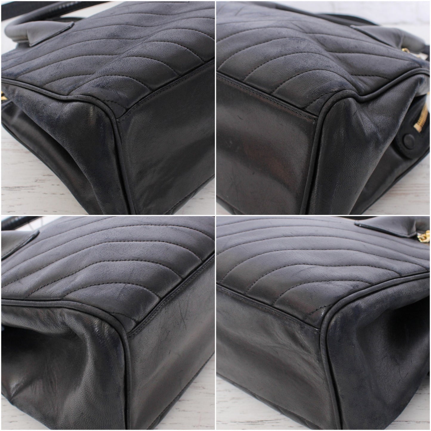 Chanel V Stitch 2 Way Handbag Black Lambskin Leather Shoulder Purse A4935