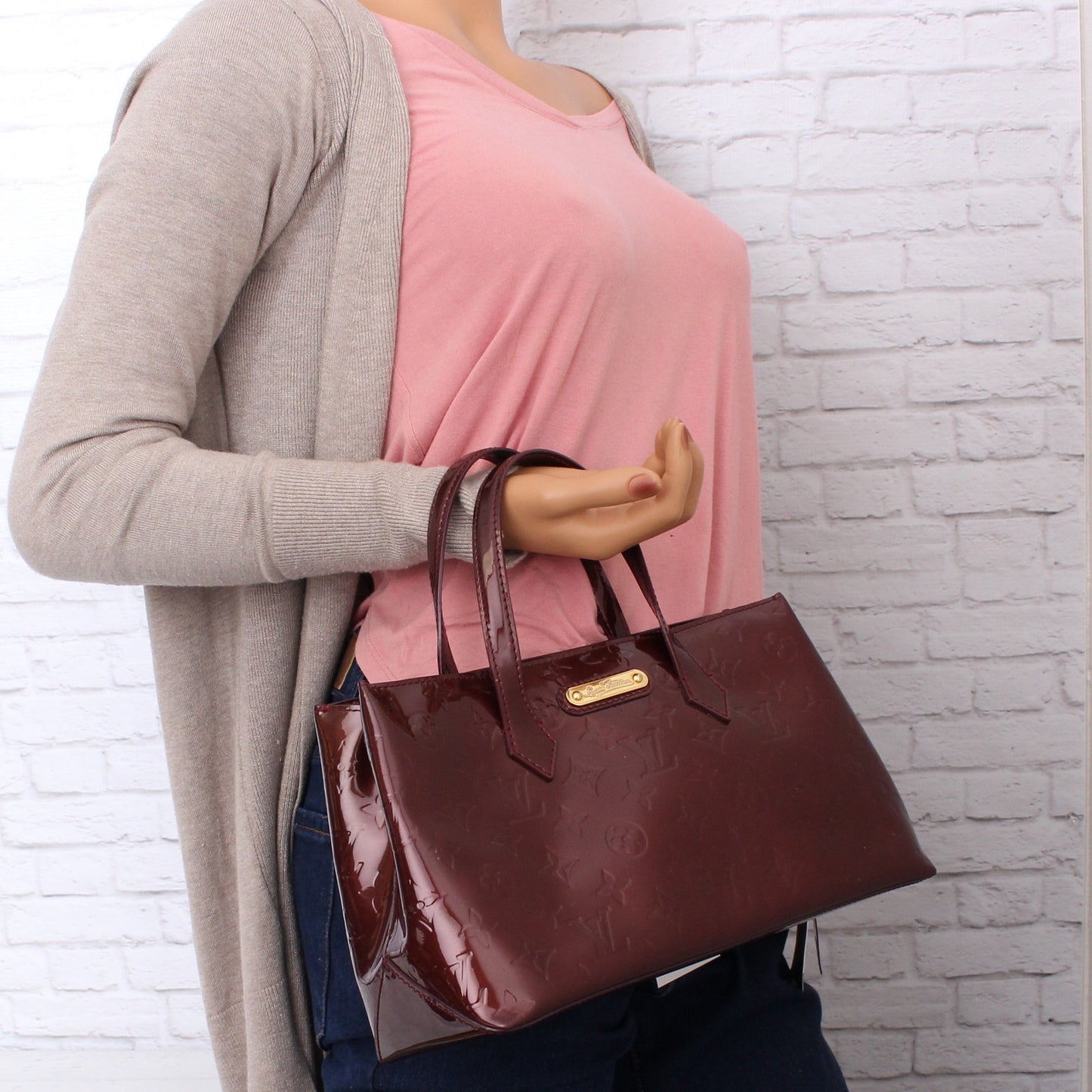 Louis Vuitton Wilshire PM Amarante Vernis Satchel Purse Handbag Pocket A5099