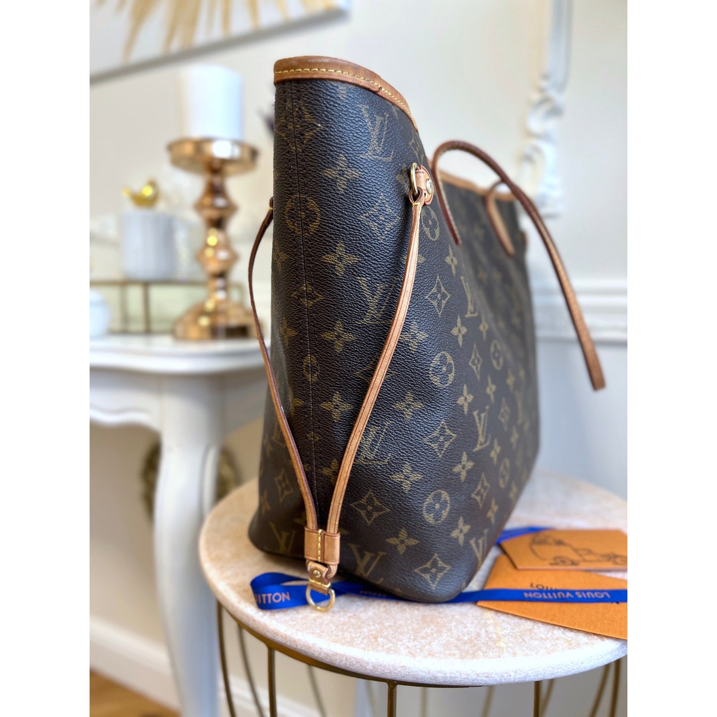 Louis Vuitton Neverfull MM Monogram Leather Tote Shoulder Purse Brown