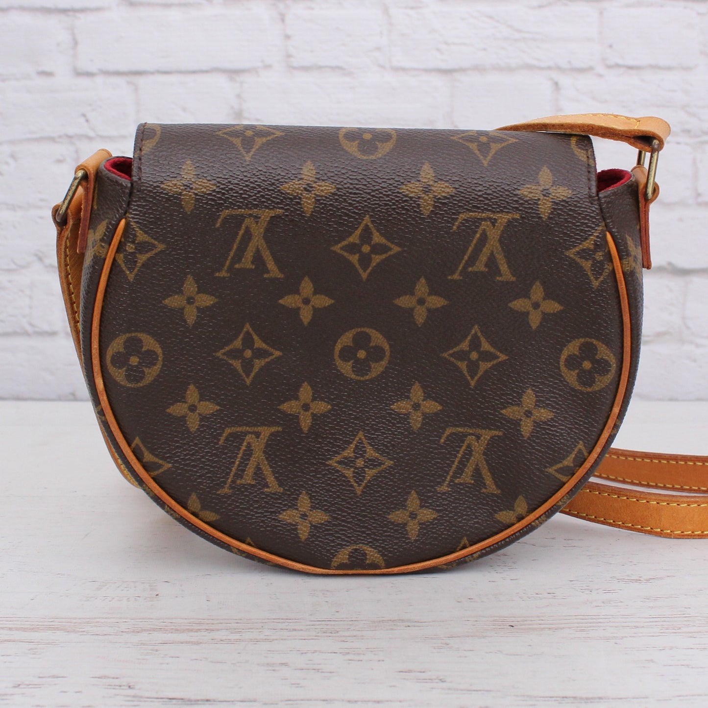 Louis Vuitton Tambourine Monogram Crossbody Shoulder Handbag Brown Leather A5650