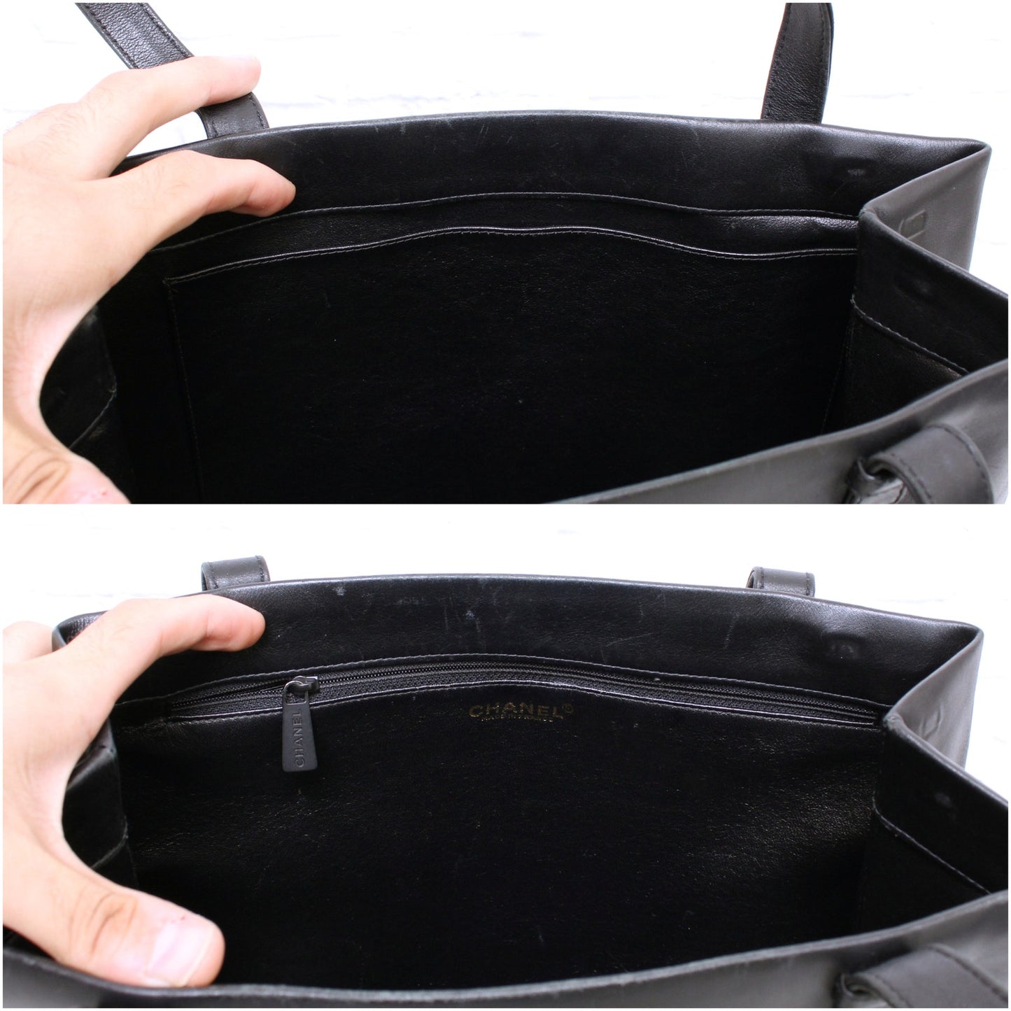 Chanel Tote Bag Black Leather Shoulder Handbag Purse A3587