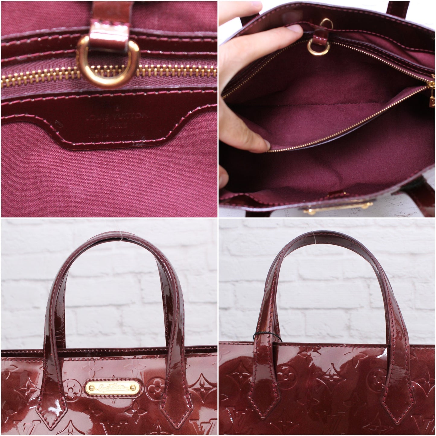 Louis Vuitton Wilshire PM Amarante Vernis Satchel Purse Handbag Pocket A5099