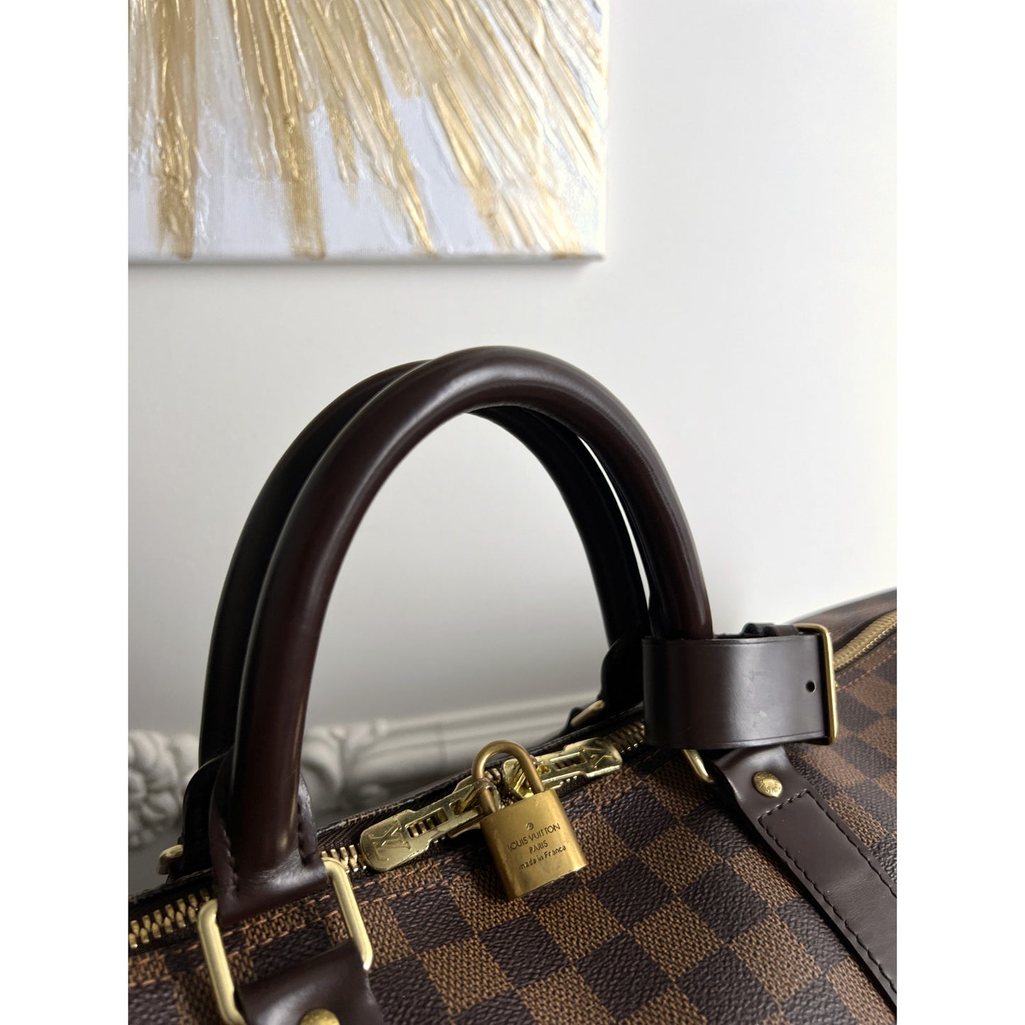 Authentic Louis Vuitton Keepall Bandouliere 55 Damier Ebene Travel Bag