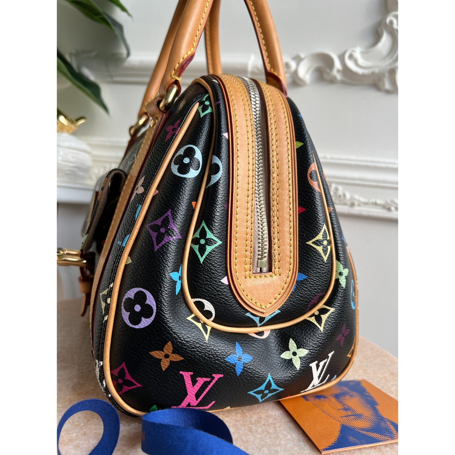 Authentic Louis Vuitton Priscilla Multicolor Black Monogram Tote Bag B0793