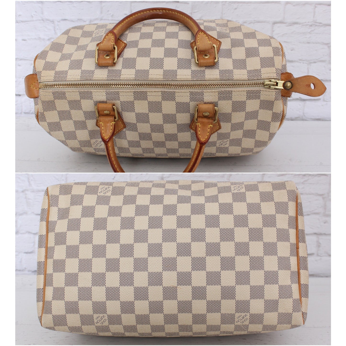 Louis Vuitton Speedy 30 Damier Azur Satchel White Tote Boston Leather