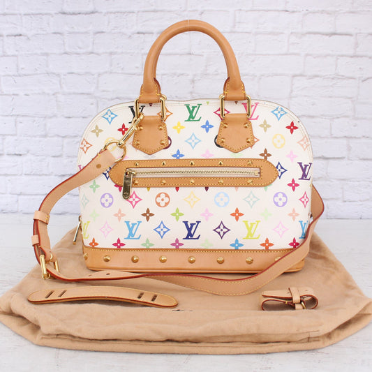 Louis Vuitton Alma White Multicolor Monogram Satchel Leather Handbag