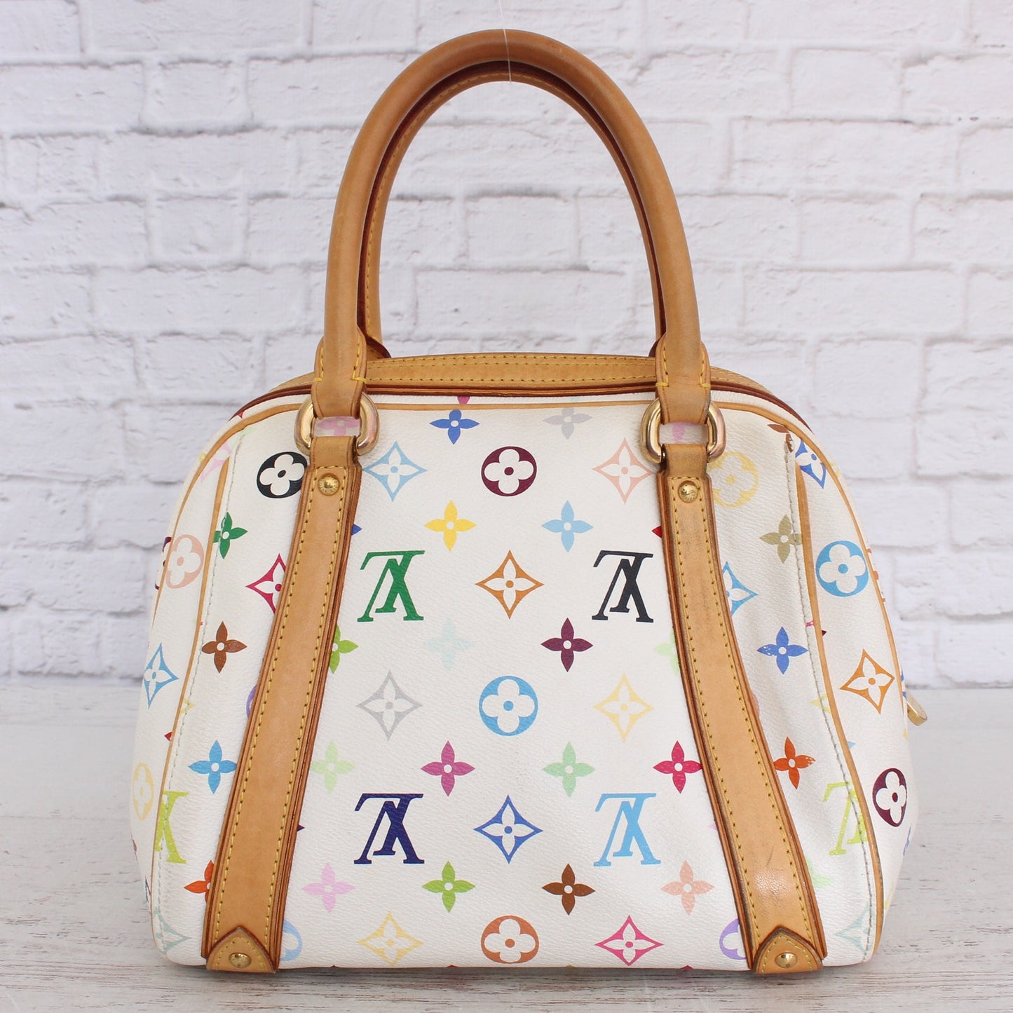 Louis Vuitton Priscilla White Multicolor Satchel Bag Tote Leather Purse