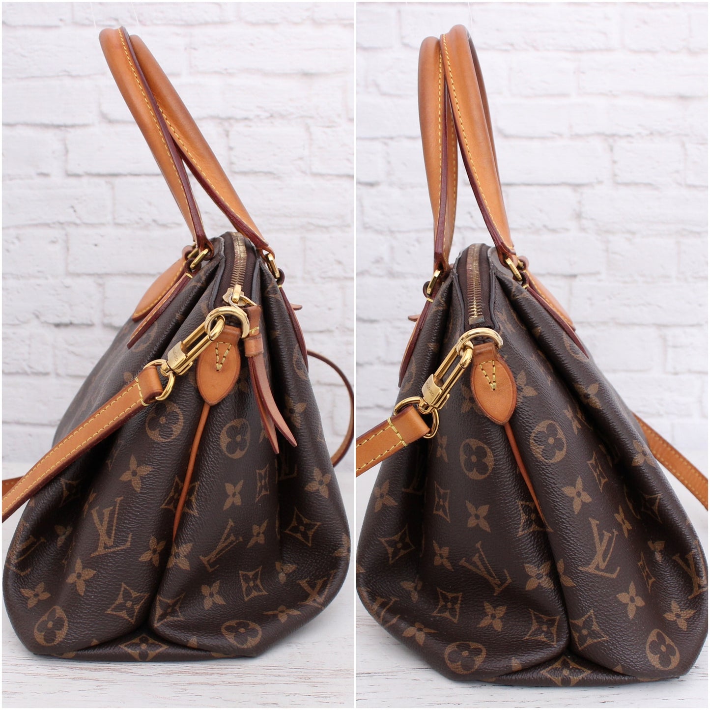 Louis Vuitton Rivoli PM Crossbody Monogram Canvas Satchel Brown Handbag A3573
