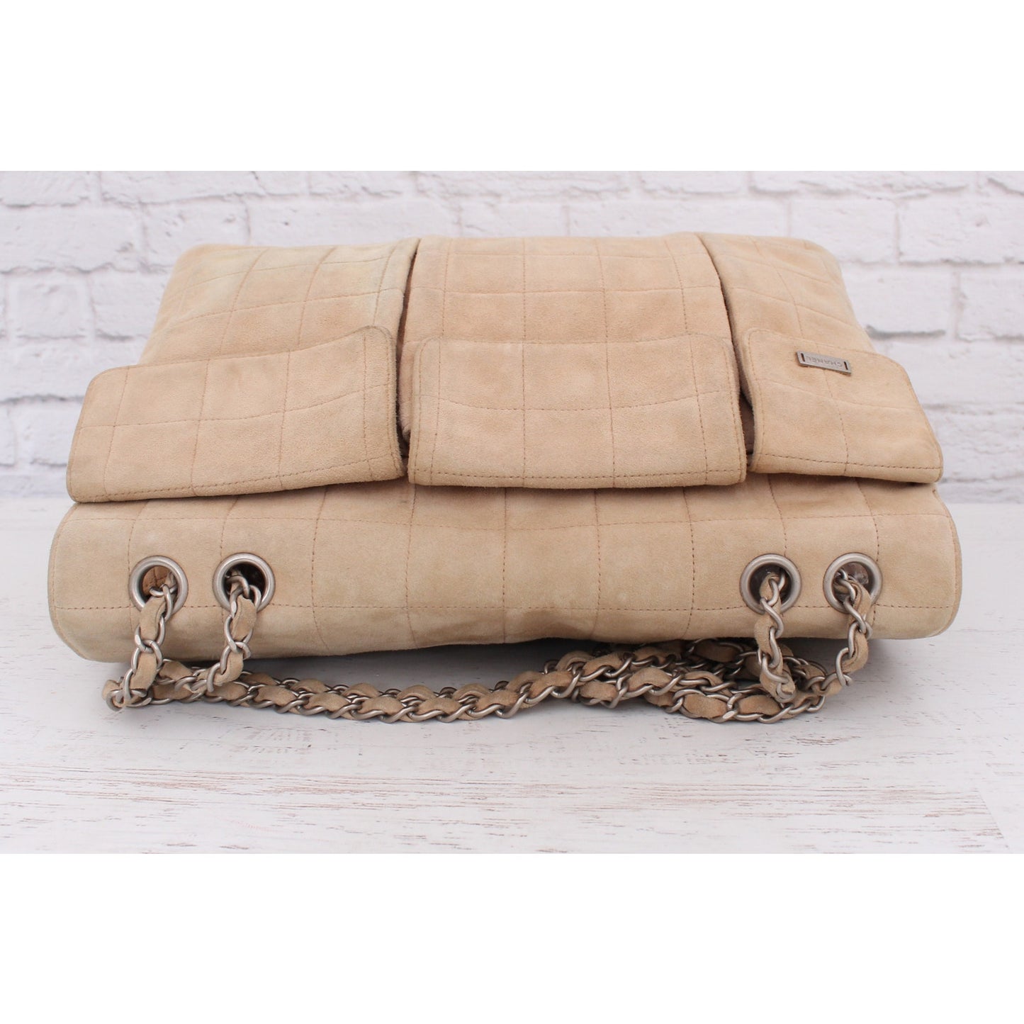 Chanel Chocolate Bar Reissue Multi Pocket Beige Suede Shoulder Crossbody A3212