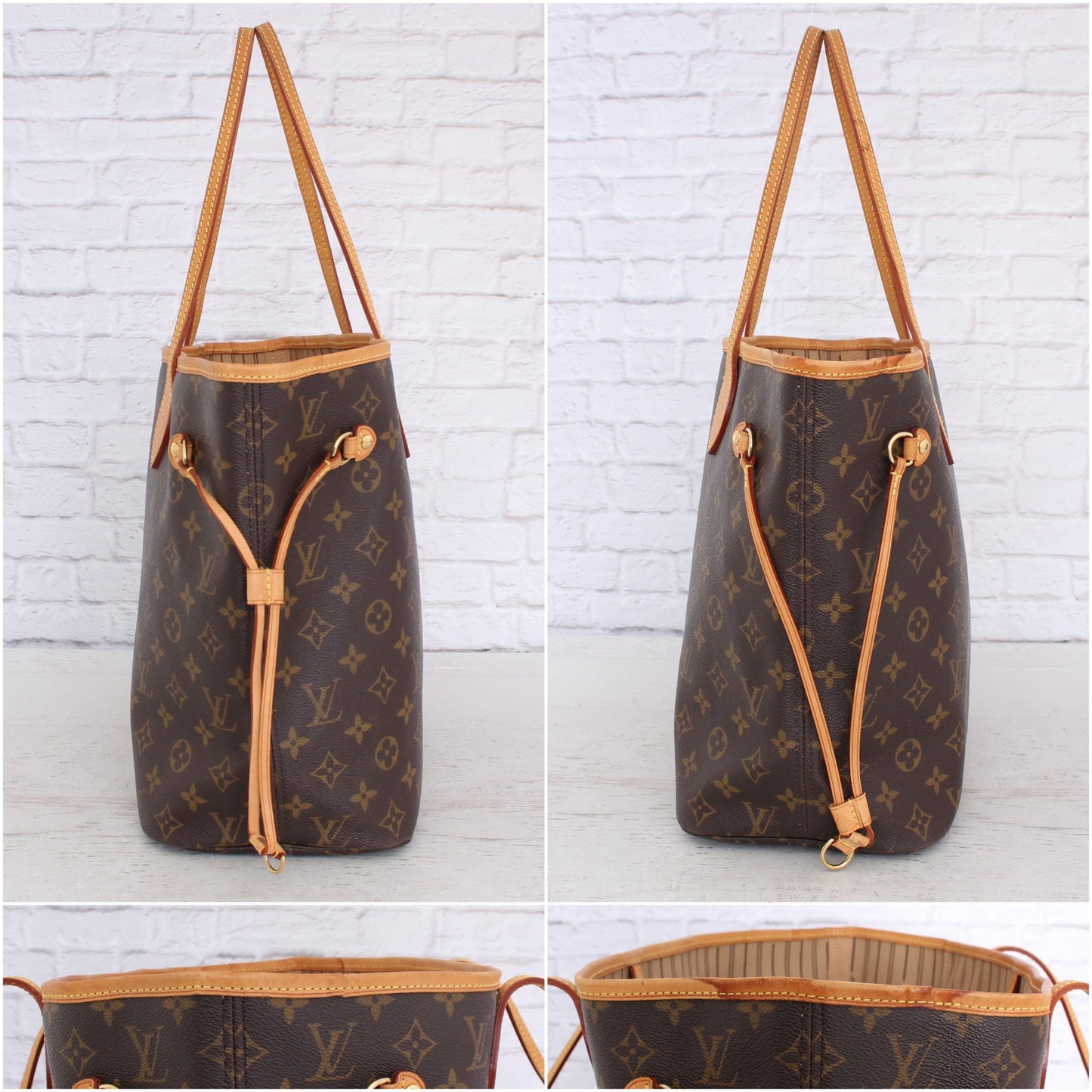 Louis Vuitton Neverfull MM Monogram Leather Tote Shoulder Purse Brown