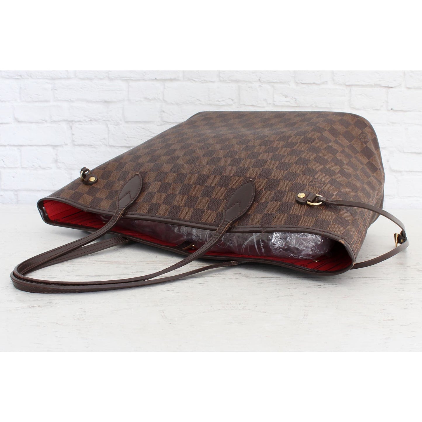 Louis Vuitton Neverfull MM Damier Ebene Tote Cherry Shoulder Handbag