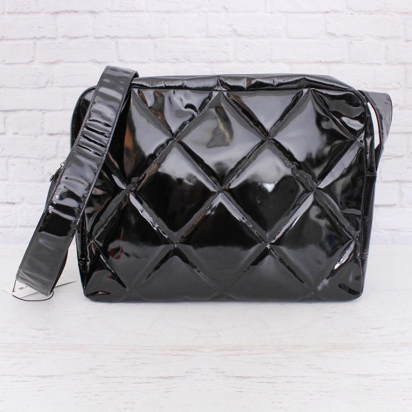 Chanel Black Patent Leather Camera Bag Shoulder Crossbody A4996