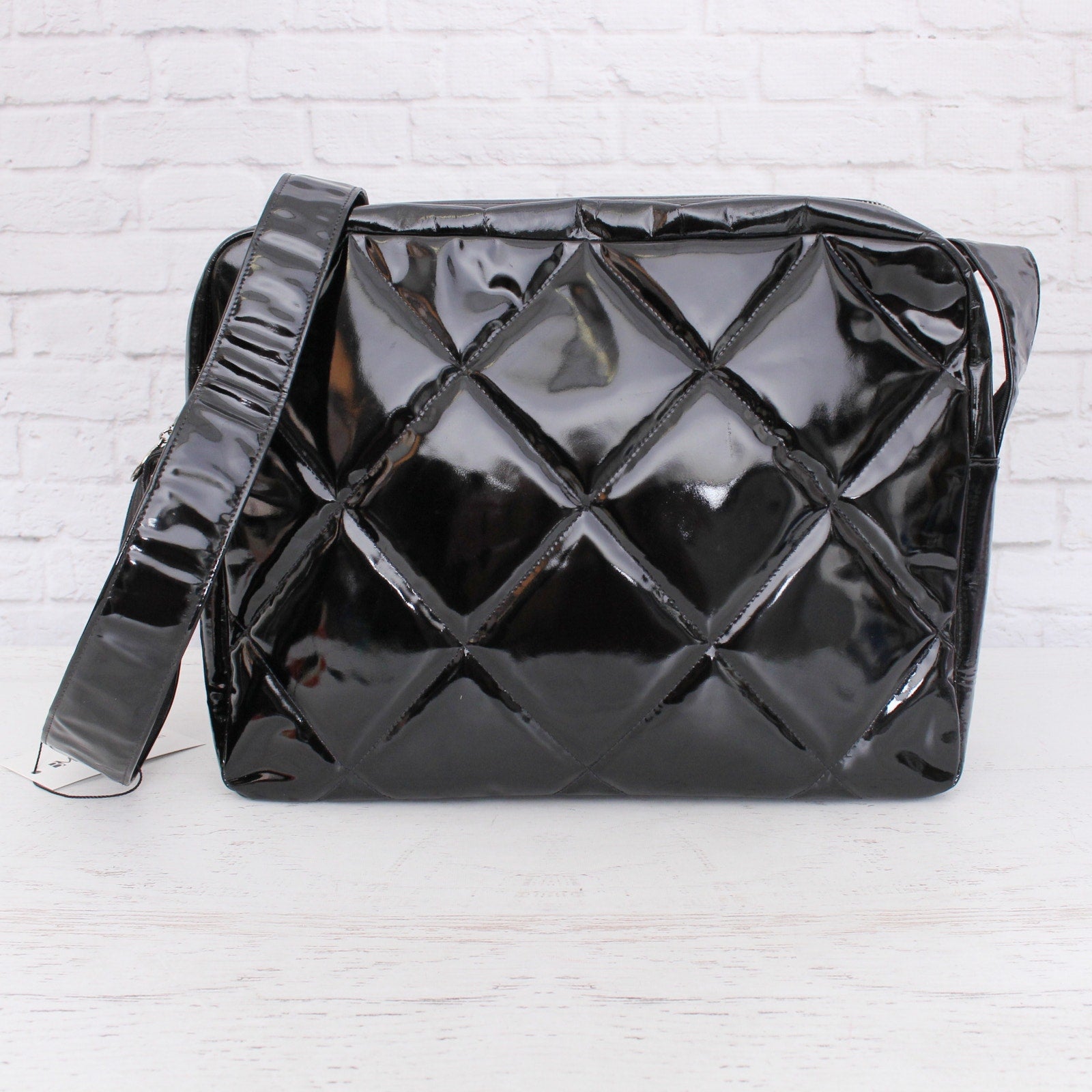 Chanel Black Patent Leather Camera Bag Shoulder Crossbody A4996