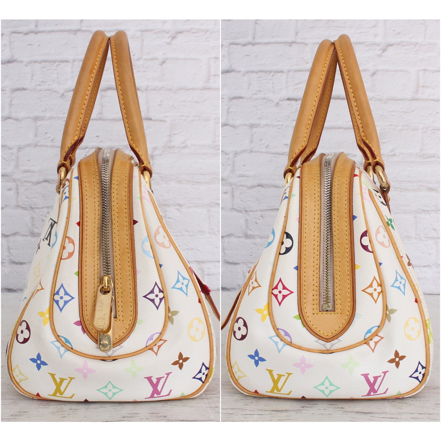 Louis Vuitton Priscilla White Multicolor Satchel Bag Tote Leather Purse