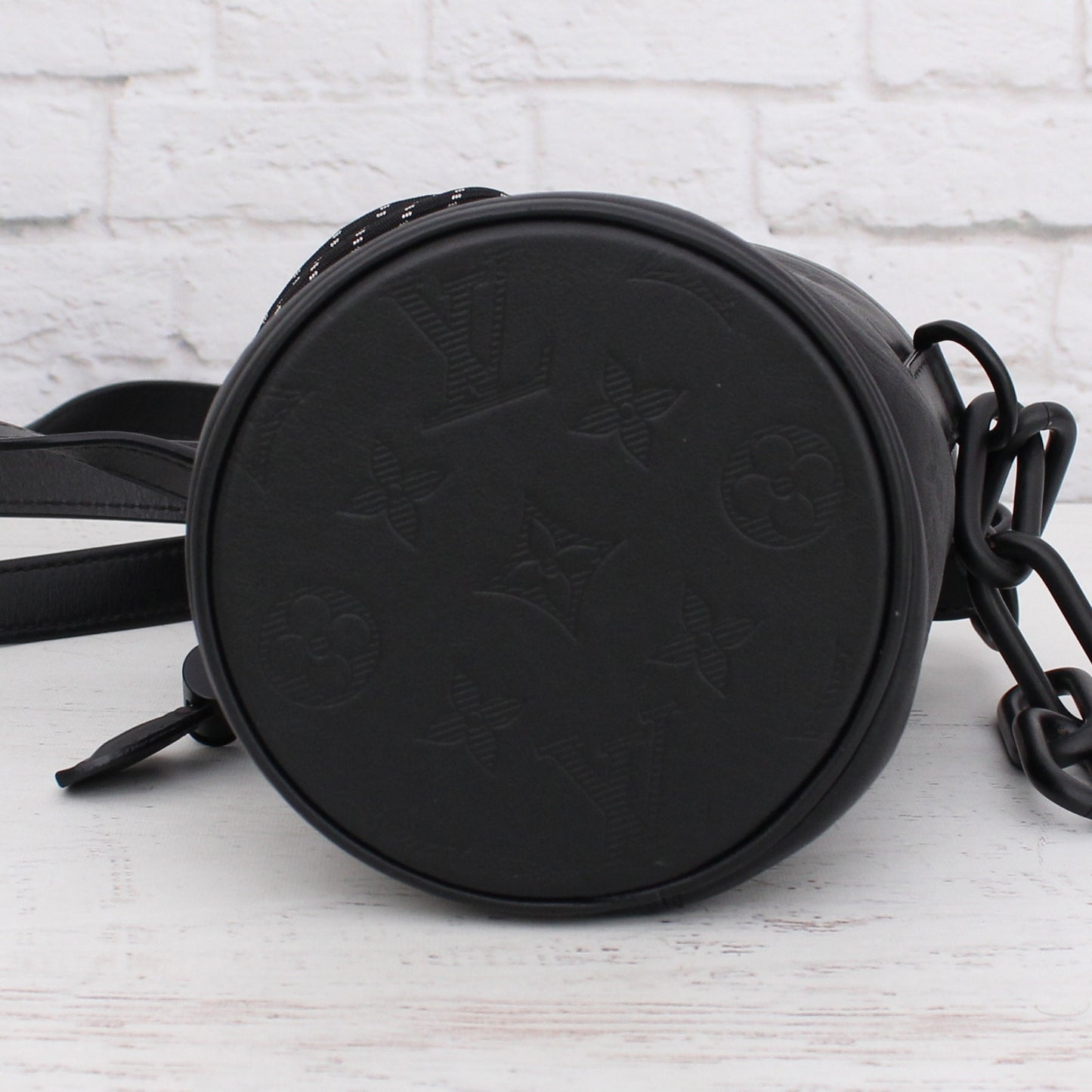 Louis Vuitton Chalk Nano Bucket Bag Monogram Shadow Leather Crossbody A4283