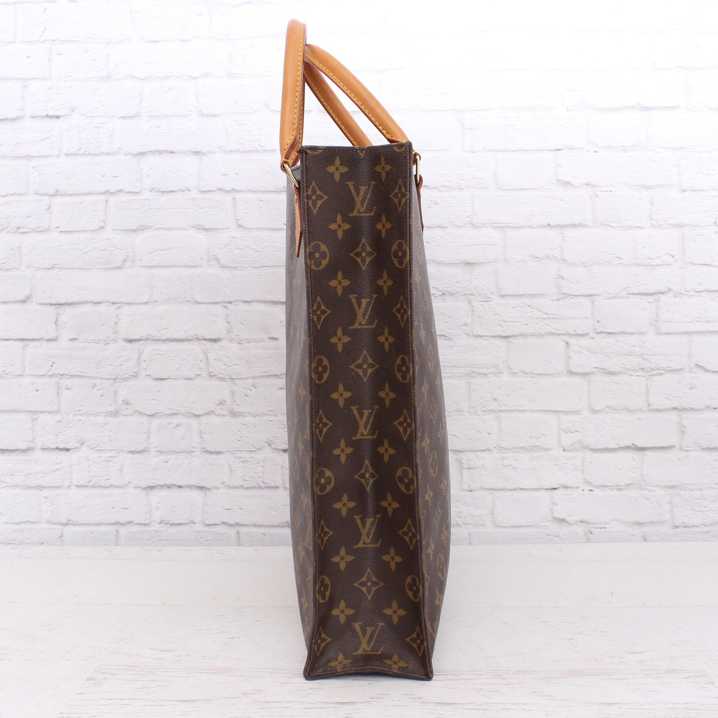 Louis Vuitton Sac Plat Monogram Satchel Shopper Brown Handbag Leather Tote A3986