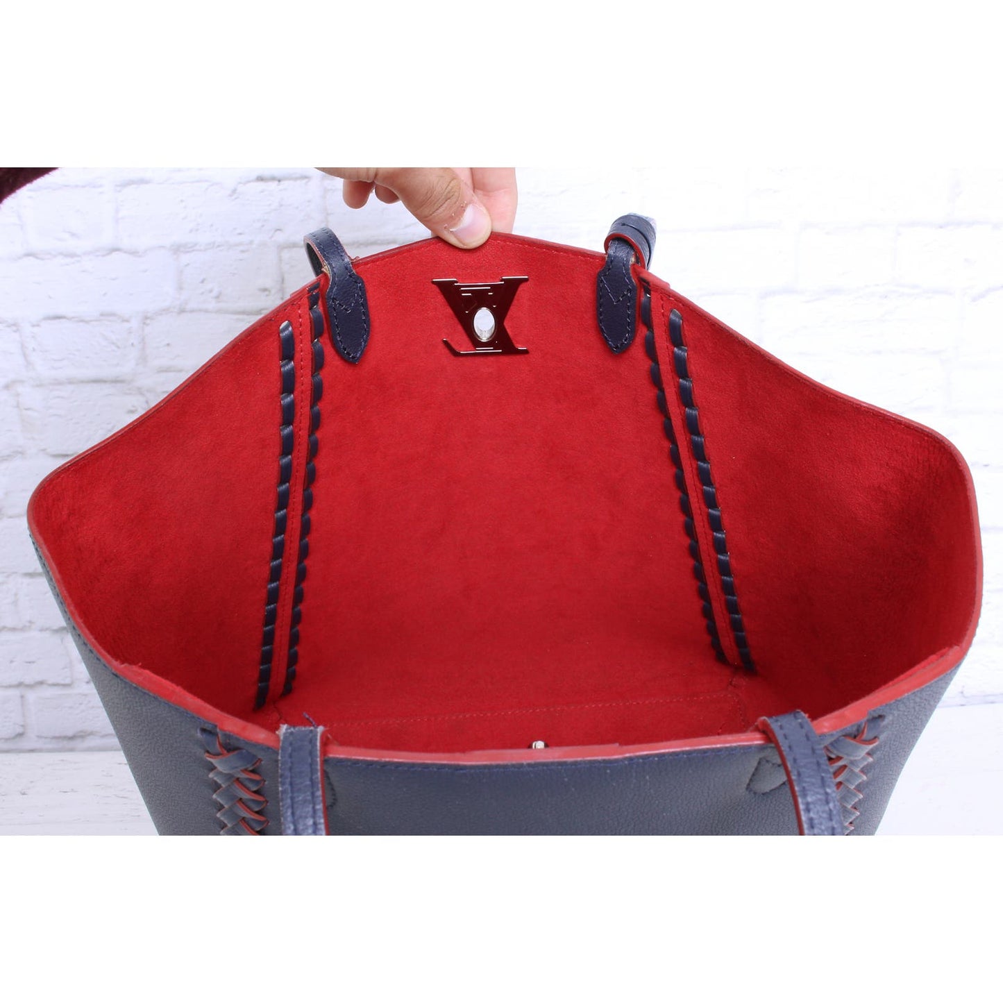 Louis Vuitton Marine Rouge Taurillon Lockme Cabas Tote Navy Leather LV