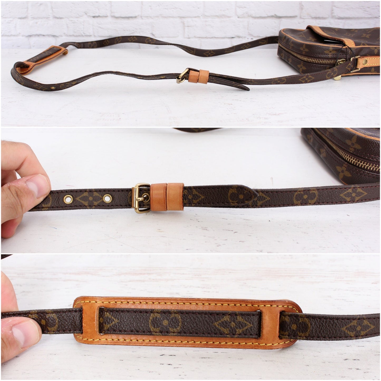 Louis Vuitton Danube Crossbody Monogram Bag Shoulder Purse Leather Brown A5356